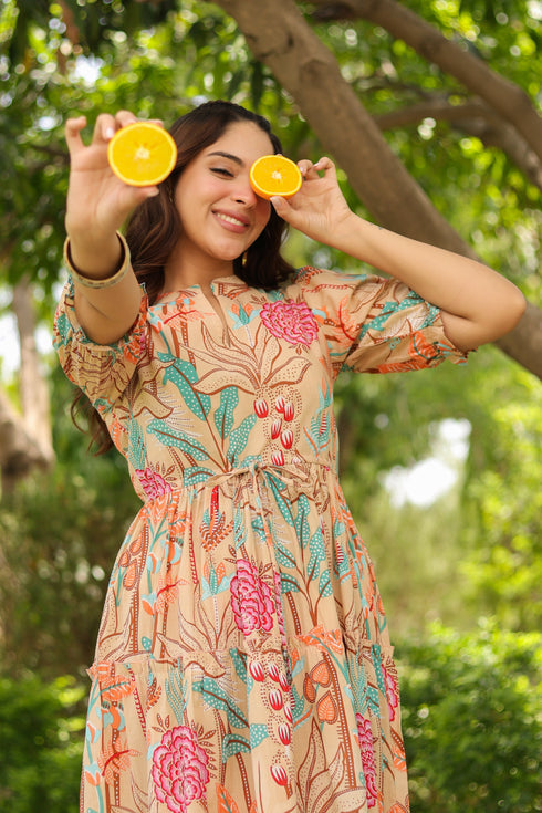 Women Floral Printed Puff Sleeve Fit & Flare Dress